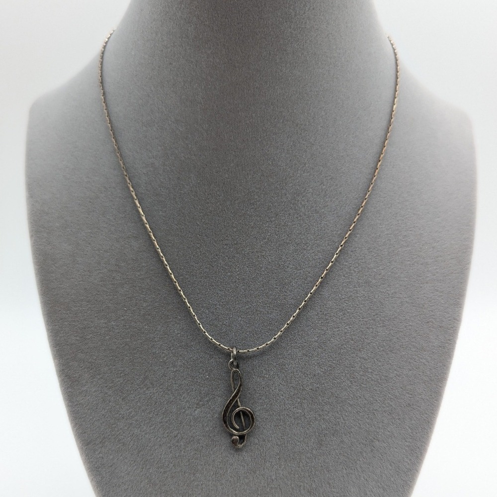 Sterling Silver Treble Clef Music Note Pendant Necklace 925 16 Inch Chain